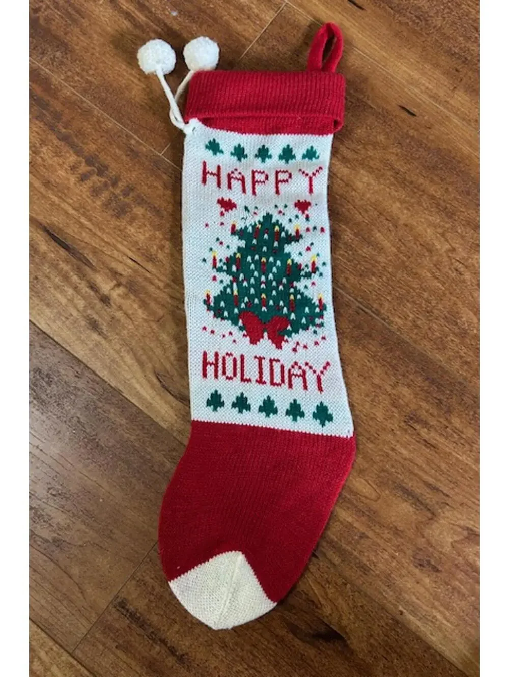 Knitted Christmas Holiday Stocking with Tree Design